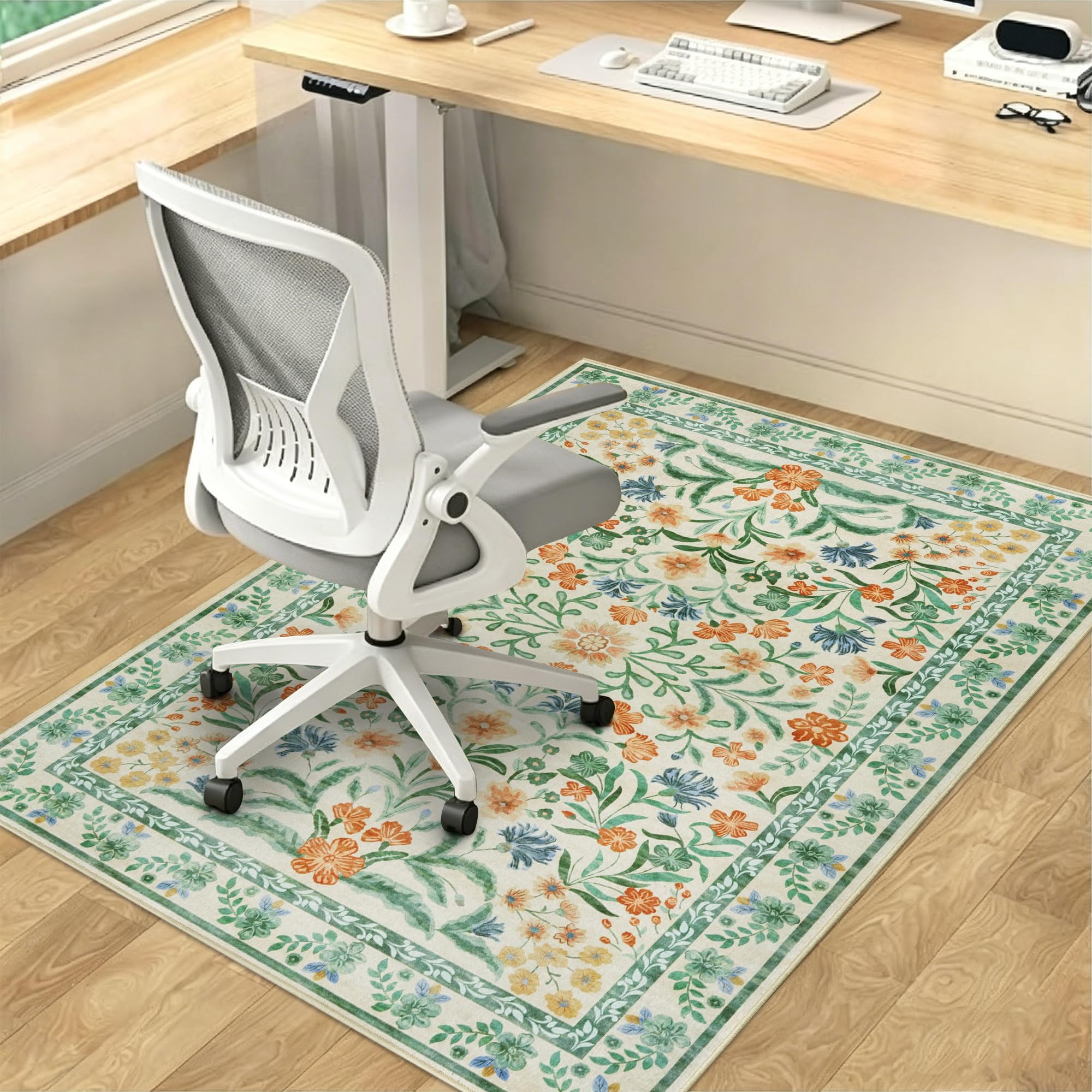 Tappeto Sedia Ufficio 120x150cm Beige Antiscivolo Tappeto Salvapavimento per Pavimenti Duri Vintage Tappeto Sedia Gaming Protettivo per Pavimenti Duri Parquet Piastrelle