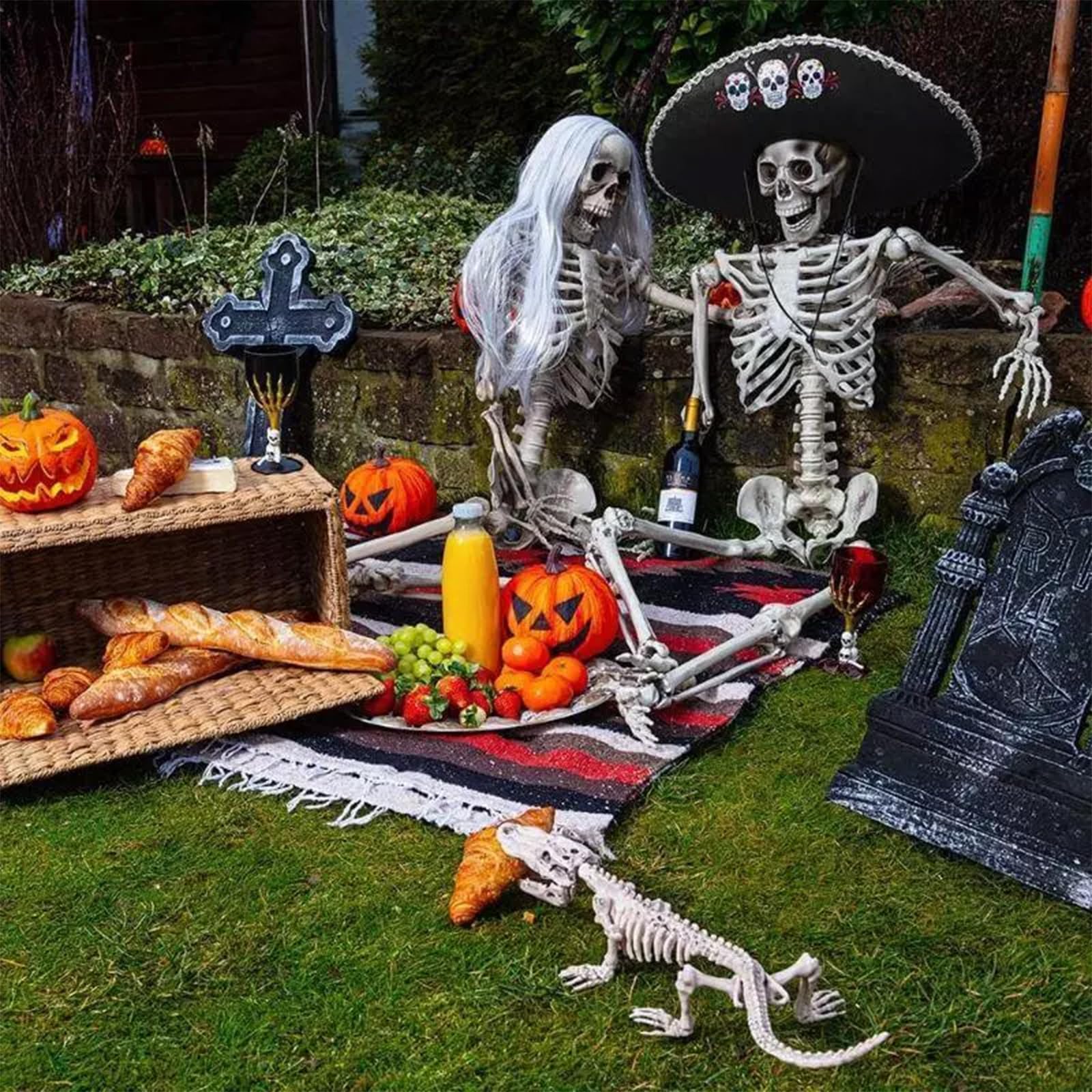 Squelette Halloween Décoration, 165cm Squelette Humain Taille Réelle, Squelette d'halloween pour Intérieure et Extérieure, Posable Skeleton for Halloween Garden Graveyard Decorations