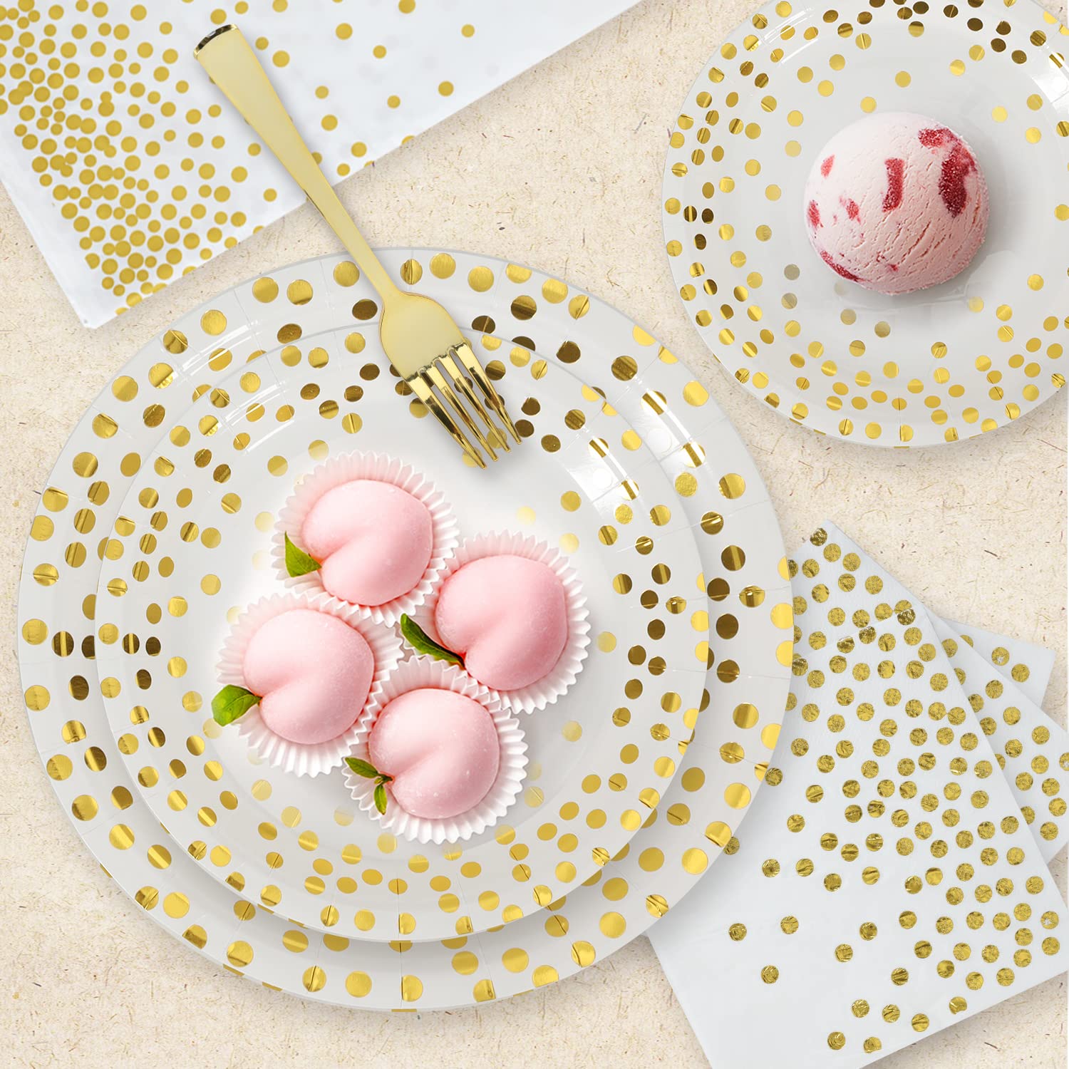 White & Gold Party Plates & Napkins - 100 Pcs -7
