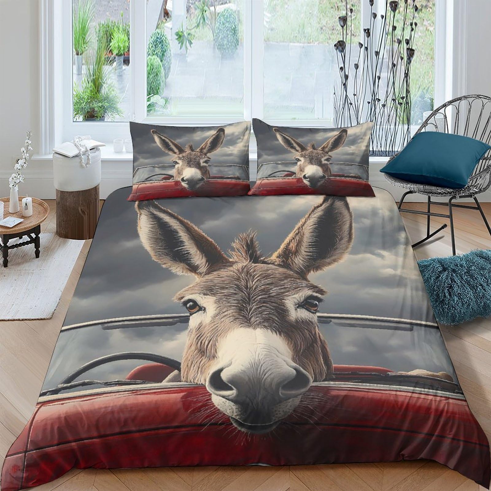 Ctjqhvkz Style-3 3D Printed Donkey Road Trip Fitted Sheet Microfiber Soft Breathable Red Car Bed Cover For Bedroom Dorm Decor Single（135X200cm）