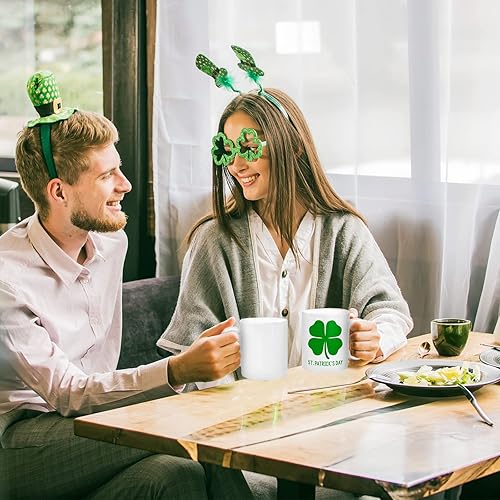 Miniatura 6 de Whaline Juego de 2 tazas para el día de San Patricio 11 onzas taza de café de trébol verde tazas de cerámica a juego tazas de fiesta irlandesas para