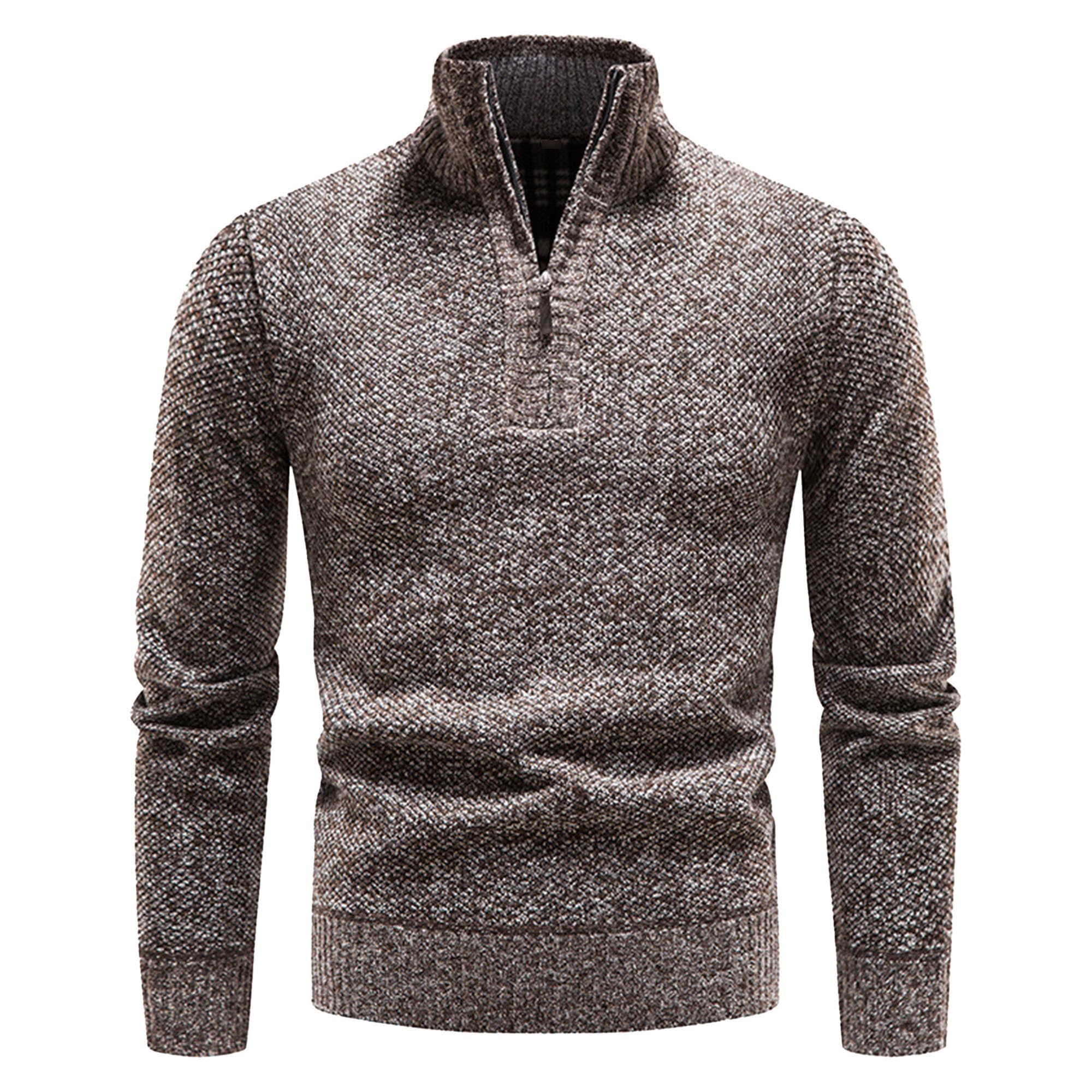 JEKE-DG Men's Long Sleeve Fleece Quarter-Zip Sweater Casual Pullover Ribbed Knit Male Slim Knitted Wool Sweaters (3X-Large,Light Coffee)