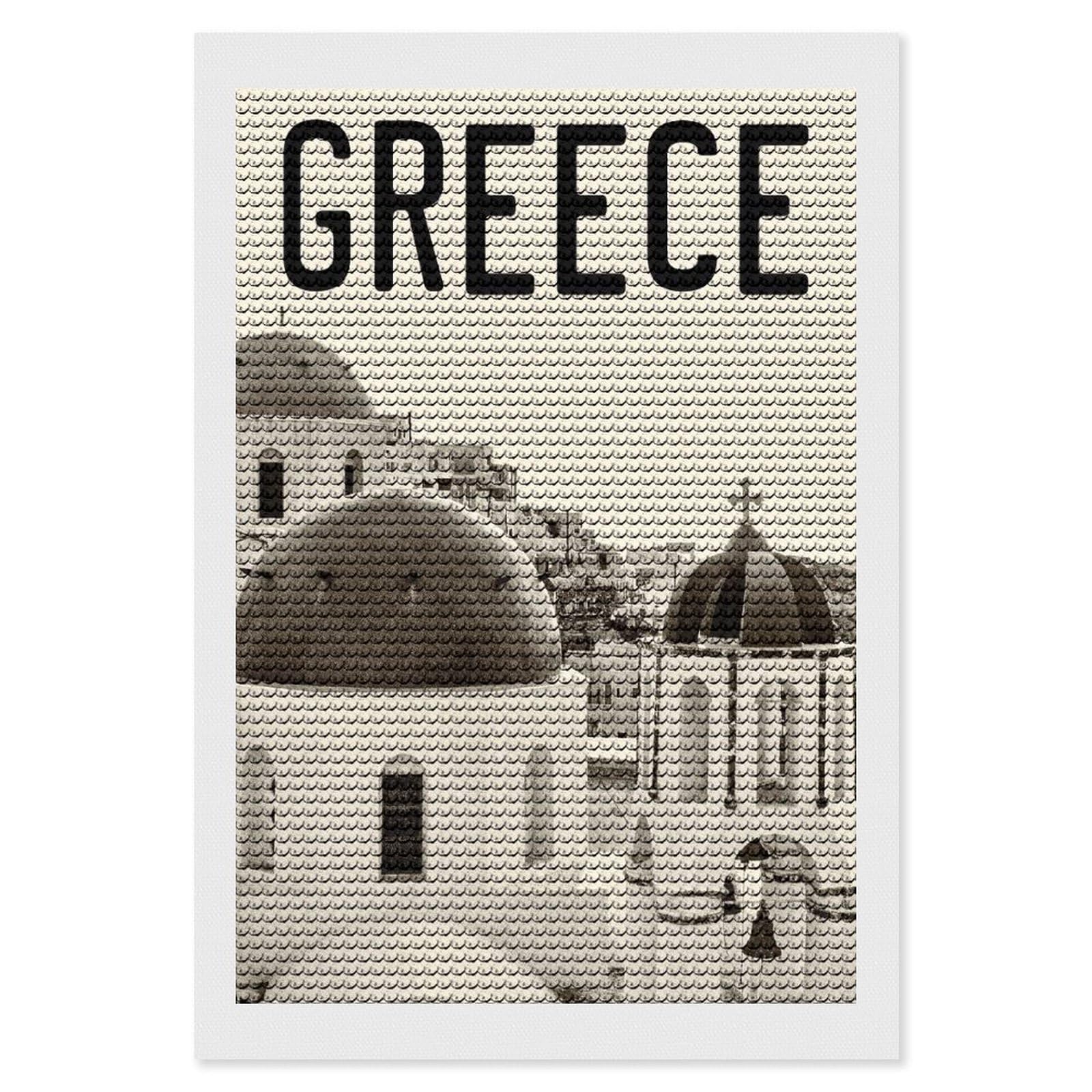 Junmoney Greece Santorini Diamond Art Canvas 8"x12", for Creative Relaxation, Simple to Start, Aesthetic Room Decor, Holiday Gift Idea