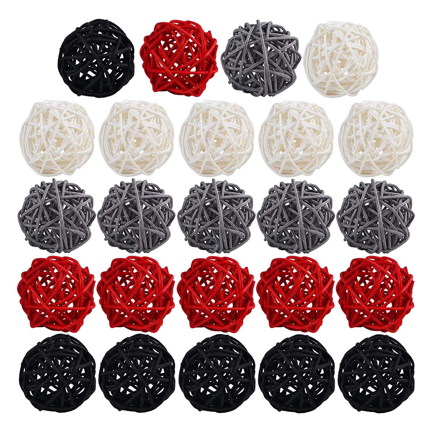 Lizusidtsy 2 Inch Rattan Balls Decorative for Home Decor DIY Filler Ornament Wedding Table Decoration(Black, Grey, Red, White)