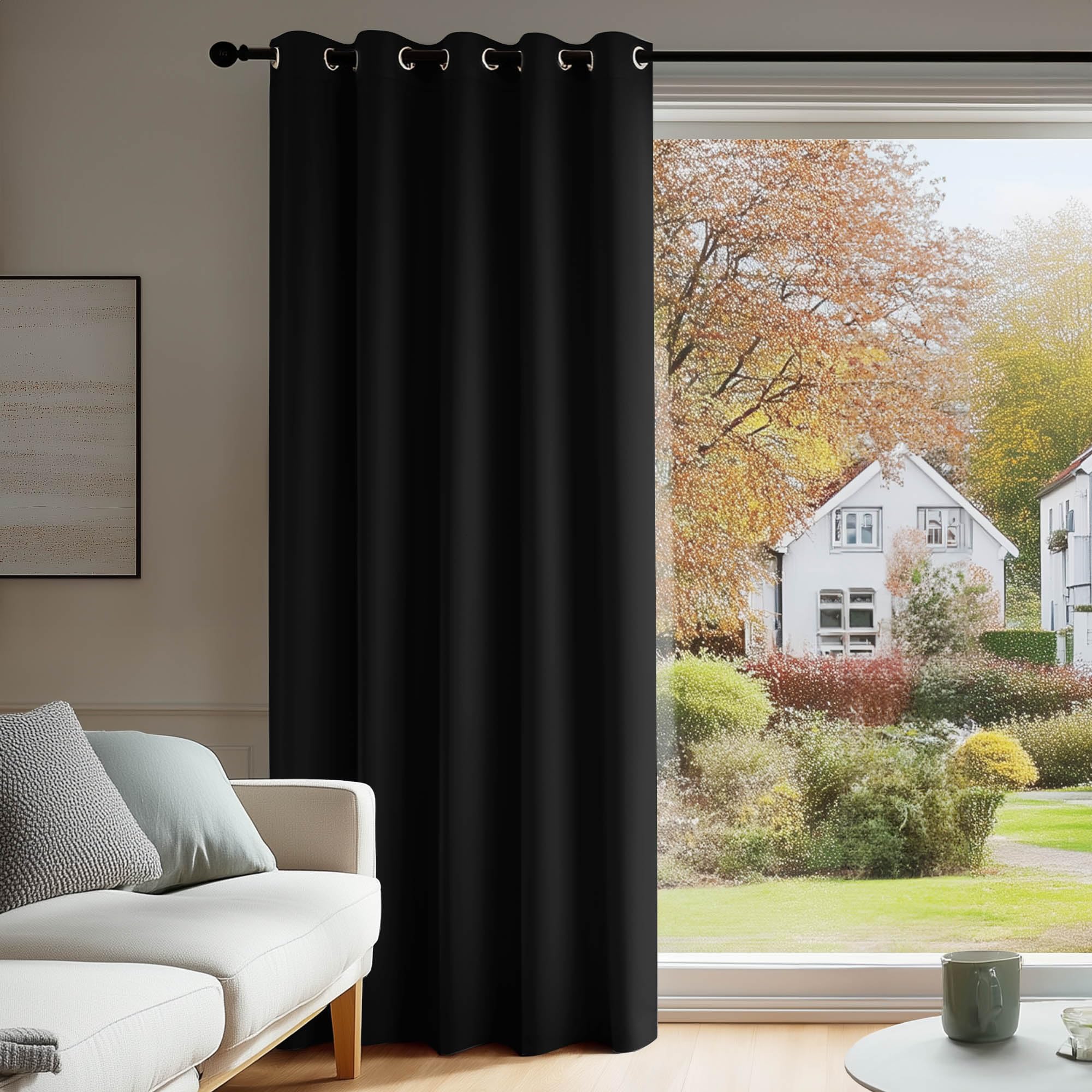 Deconovo Door Curtain Thermal Insulated Eyelet Energy Efficient Blackout Curtain for Bedroom Living Room 66 x 84 Inch Drop Black 1 Panel