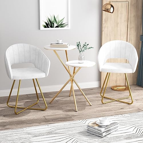 VECELO Juego de 2 sillas decorativas de terciopelo, sillas de lujo para tocador y comedor con base de cruz dorada, sillón tapizado giratorio de 360