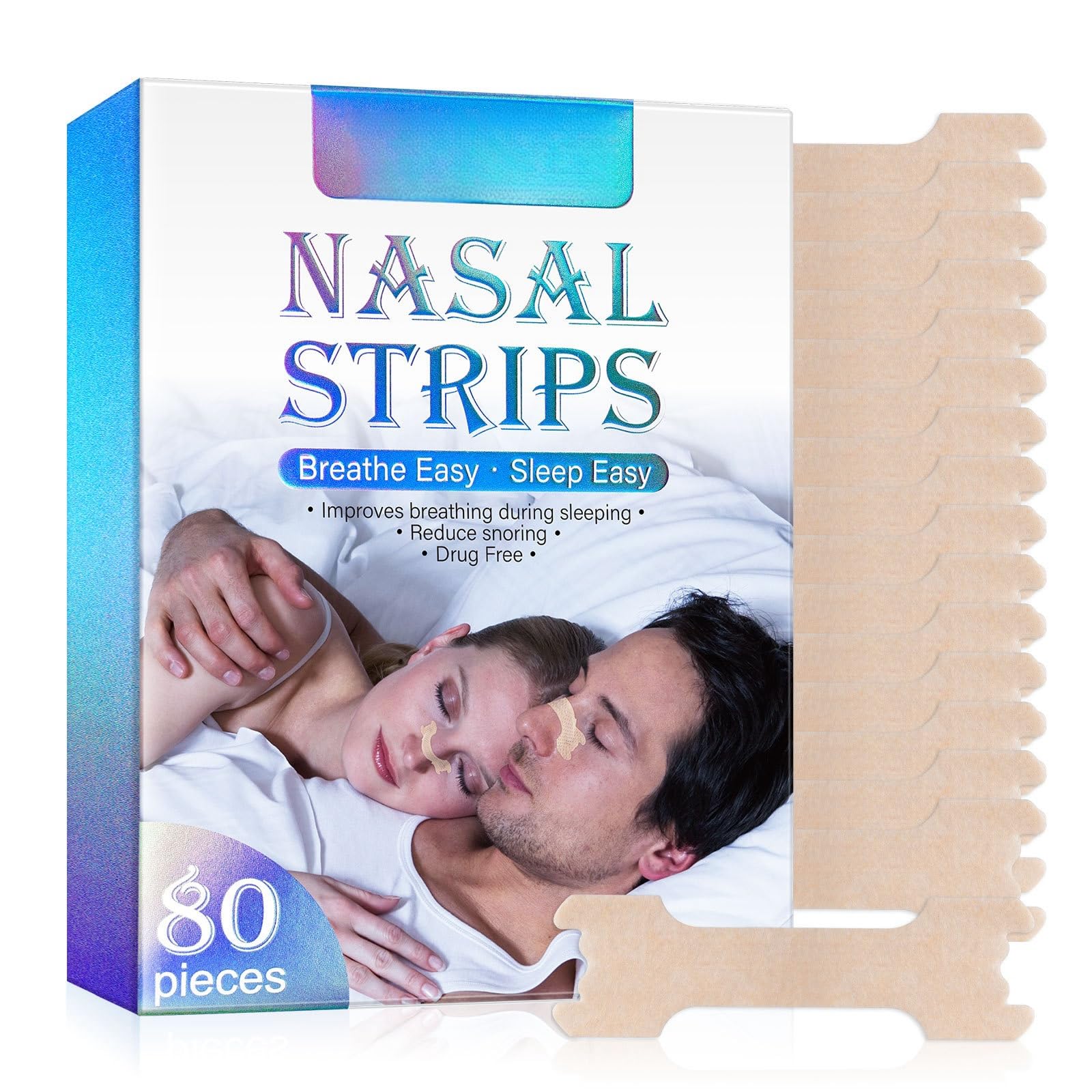 JDLYEVER Nasal Strips Nose Strips 80pcs Advanced Breathing Enhancement Effective Snoring Solution Ultimate Nasal Congestion Relief, Hypoallergenic Materials Men & Women Improve Nighttime Breathing