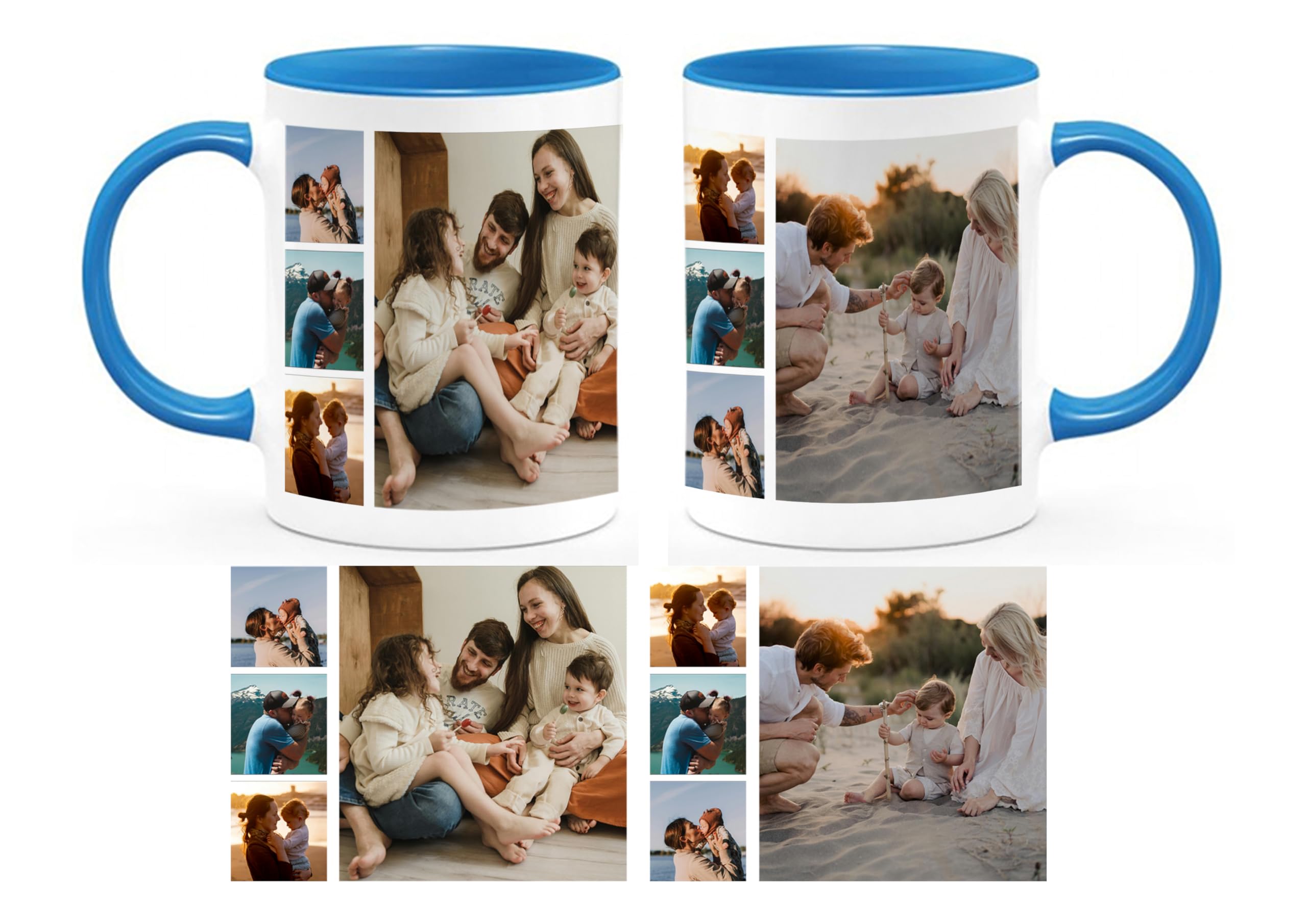 Personalised with Multi Photo Collage Mug Memorable Gift for Family,Friends,Birthday,Any Occasion Coffee Tea 11oz Inside Coloured Ceramic Mug. (8 Photo, Blue)
