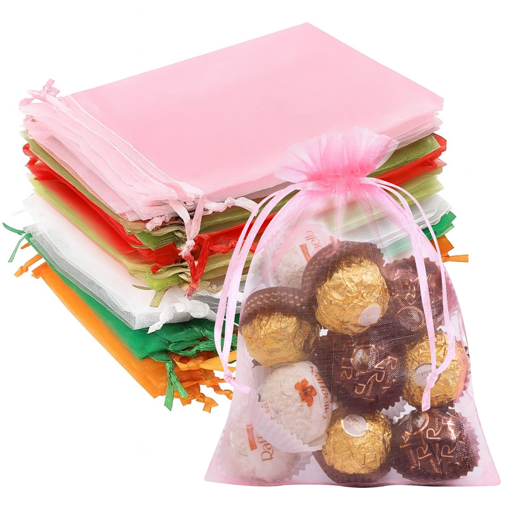 50PCS Organza Bags 5x7 Multicolor, Small Gift Bags Mini Mesh Pouches Drawstring Sheer Goodie Baggies for Jewelry Candy Sachet Birthday Wedding Party Favor Halloween Christmas Treats Gifts