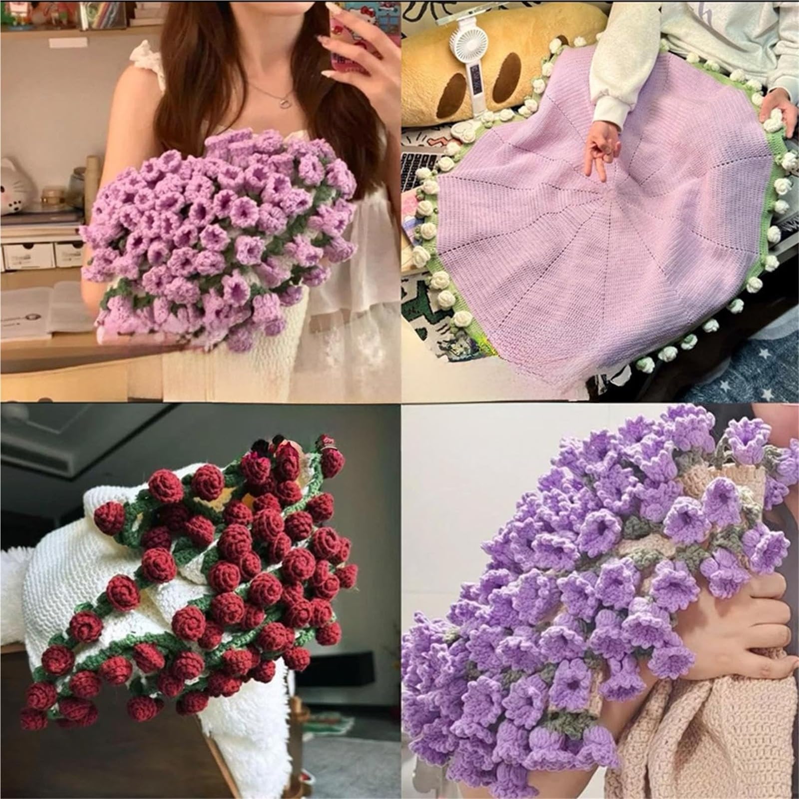 バラの花束ブランケット ☆ハンドメイド☆ Amazon｜ローズブーケブランケット かぎ針編み ハンドメイド