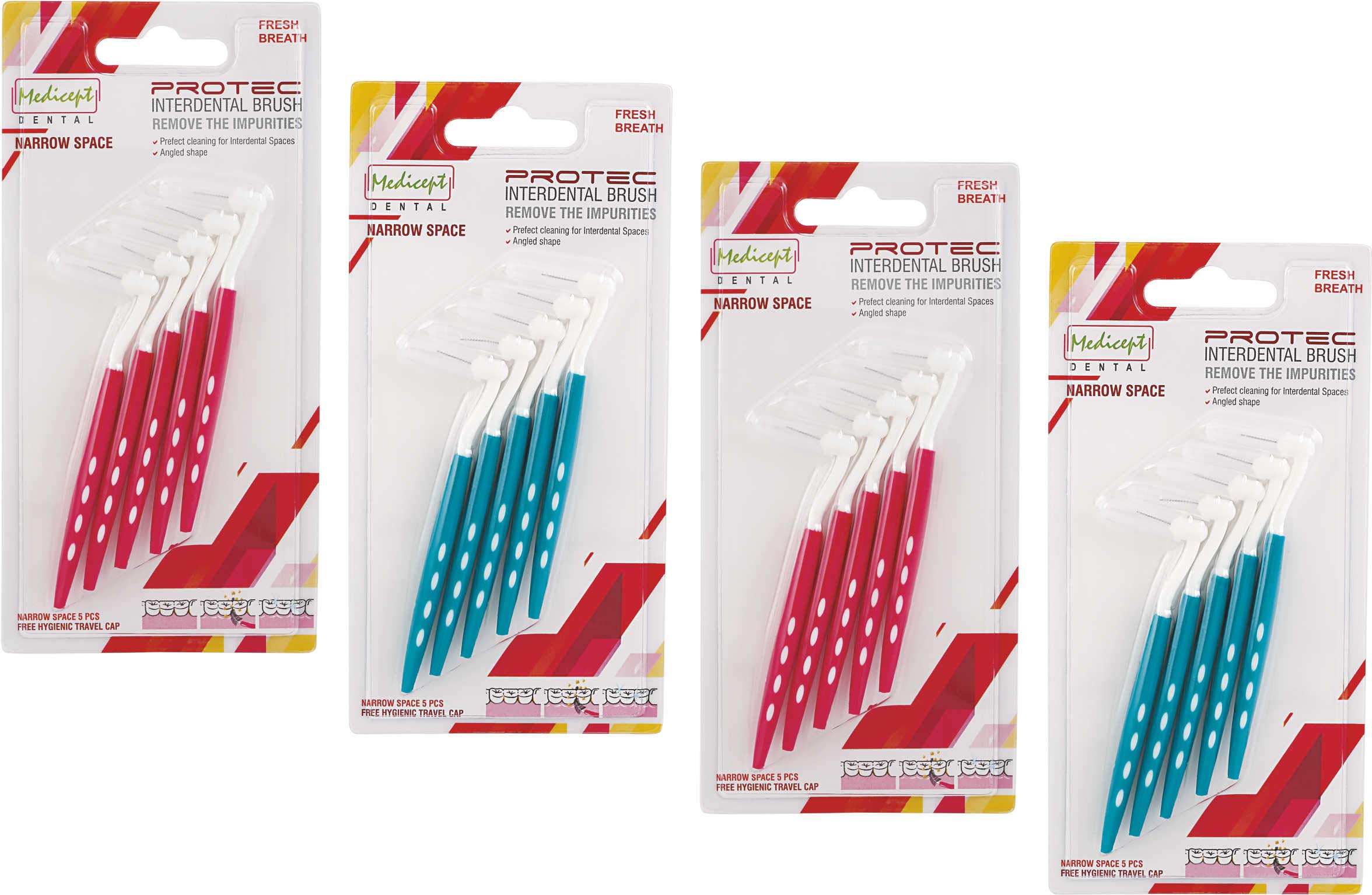 MEDICEPT DENTAL Protec Angled Interdental Brush Narrow Space Assorted (2 X Pink And 2 X Green)- Pack Of 4, Manual, Adult-image-41