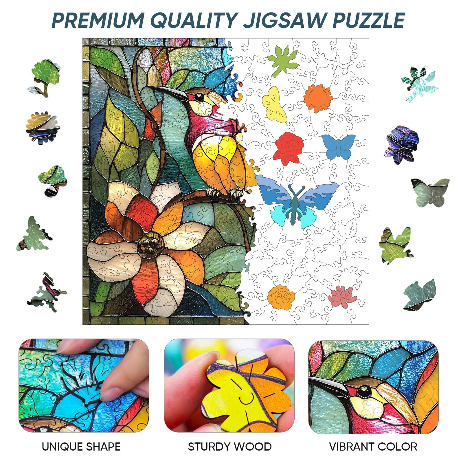 Qiuenisray Puzzle in legno per adulti, puzzle in legno, colibrì, puzzle in legno con scatola, certificato FSC, regali creativi per giochi di famiglia, 300 pezzi, 31,5 x 31,5 cm