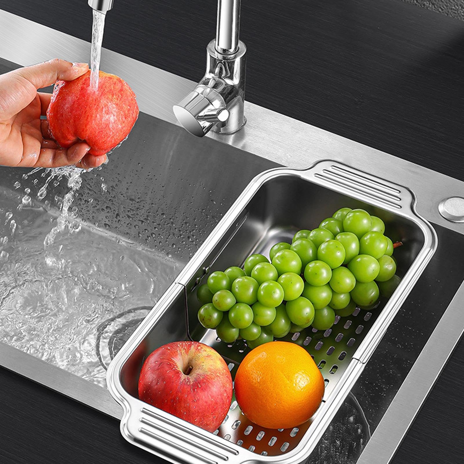 Ausziehbares Abtropfsieb über der Spüle | Teleskopisches Abtropfsieb zum Waschen – Abtropfsieb für die Spüle, für , , Nudeln, Utensilien, Küche, Haus, Wohnung und