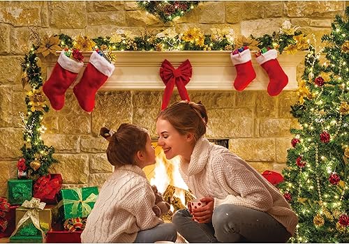 Miniatura 7 de Haboke Telón de fondo de chimenea de Navidad de 12 x 8 pies para fotografía, tela suave sin arrugas, calcetines de árbol, decoraciones de regalo