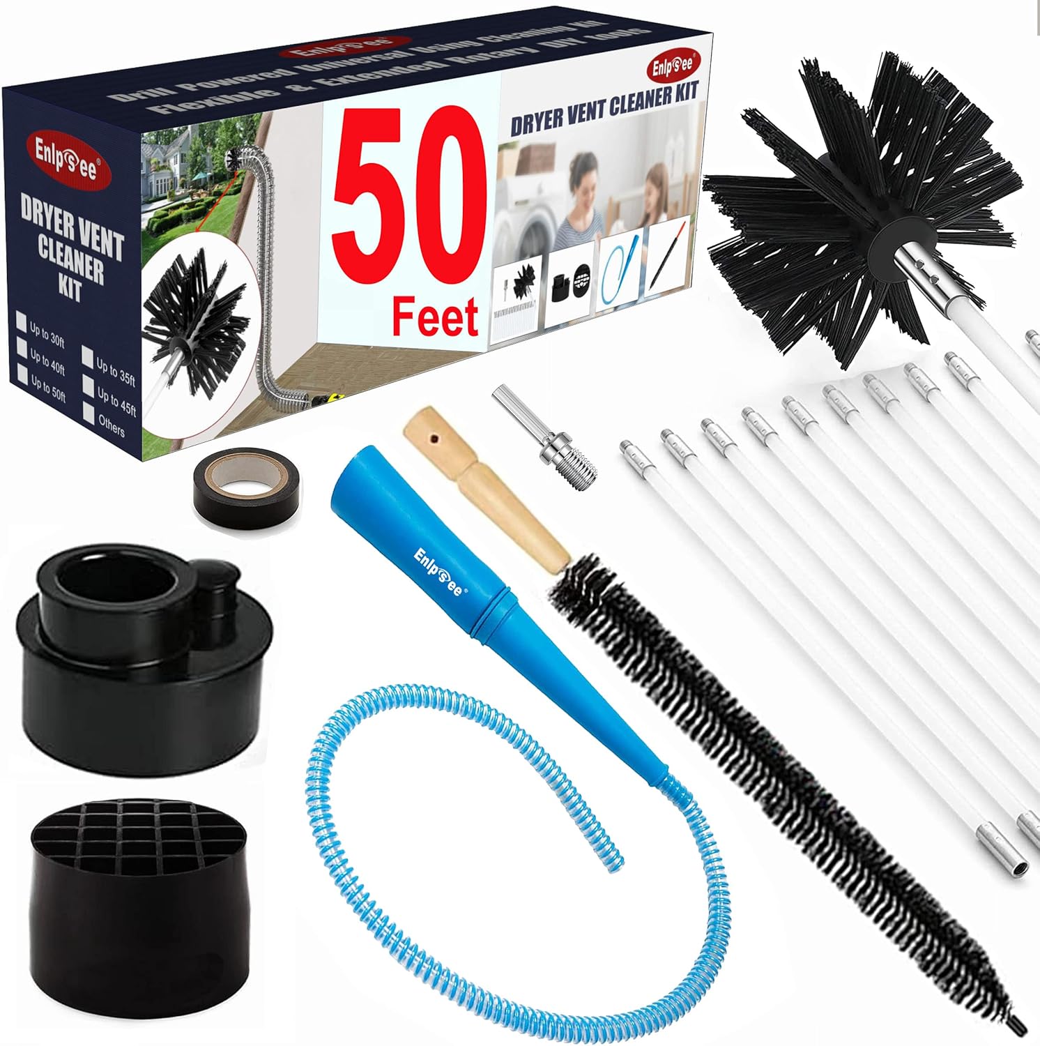 Enlpsee Dryer Vent Cleaning Kit 4Sets Extend 50 feet, Dryer Duct