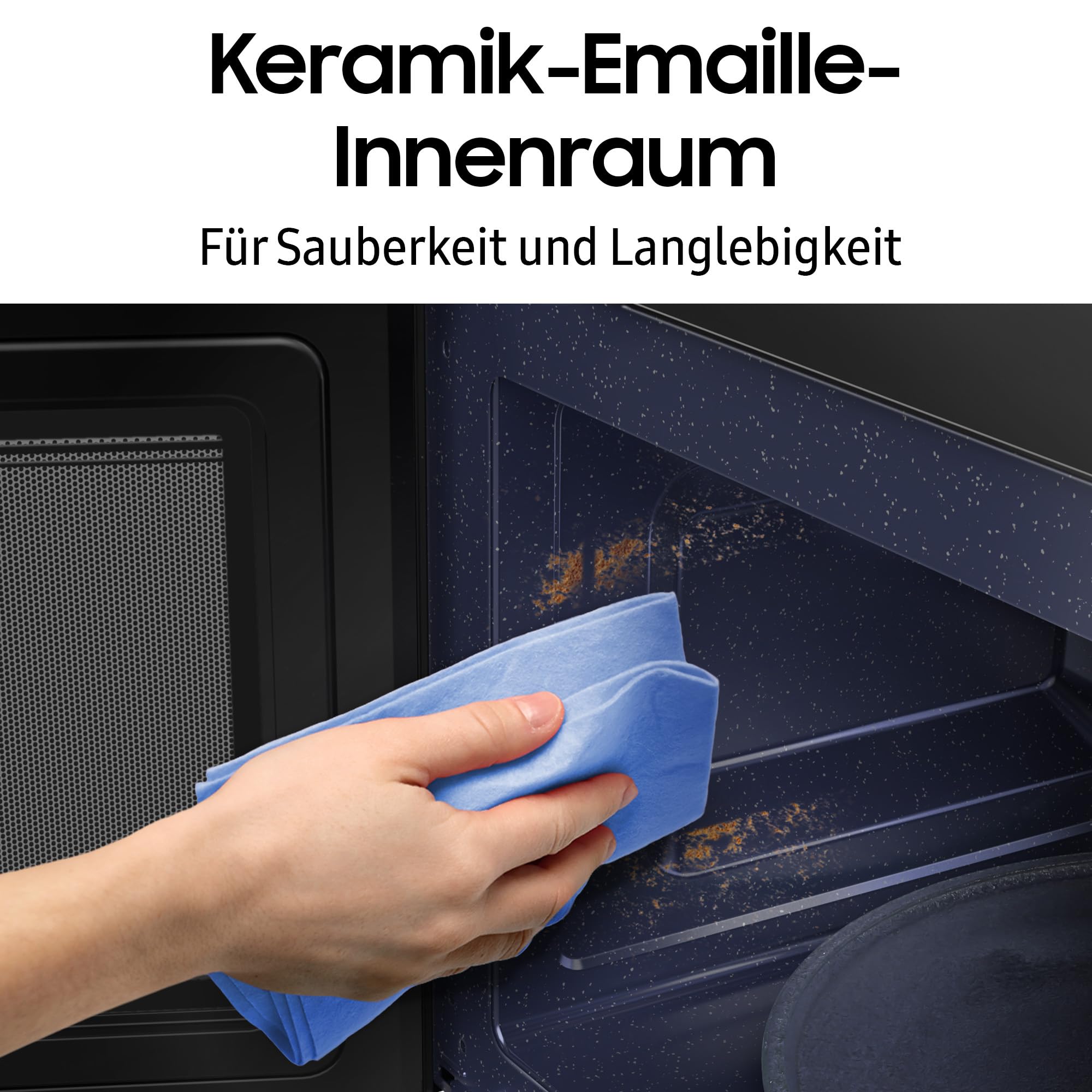 Samsung MG22M8274AT/E1 Einbau-Mikrowelle mit Grill, 850 W, 22 l Garraum, Kleines Mikrowellengerät für 38 cm Nischen, Warmhaltefunktion, Smart Sensor, Kratzfester Emaille-Innenraum, Edelstahl
