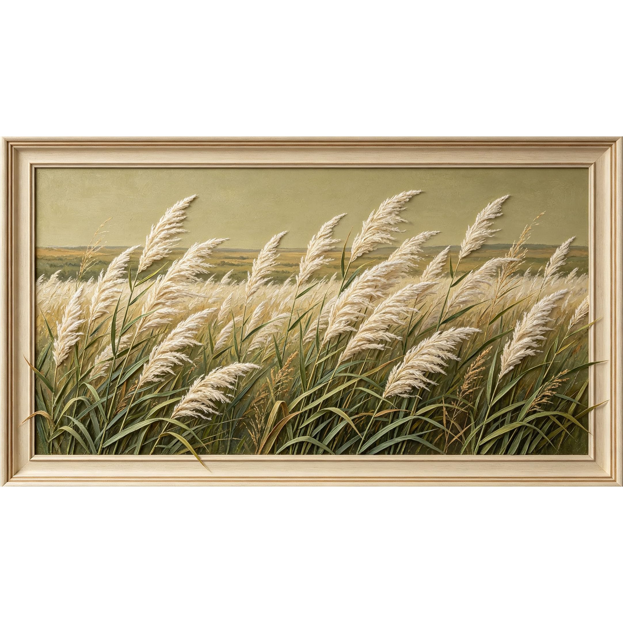 QZLITHOTIC 50×90cm3D Framed Wall Art， Beige Dried Pampas Reed Botanical Landscape， Self?Adhesive Mural， Water?Activated Peel & Stick Fabric Decor Wall Decal for Bedroom Living Room
