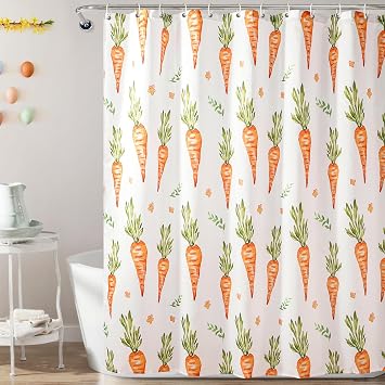MelonBoat Easter Shower Curtain Set Watercolor Carrot Easter Bathroom Shower Curtain with Hooks, Cute Carrots Waterproof Fabric Bath Shower Curtain for Winter Bathroom Decorations Home Indoor Decor