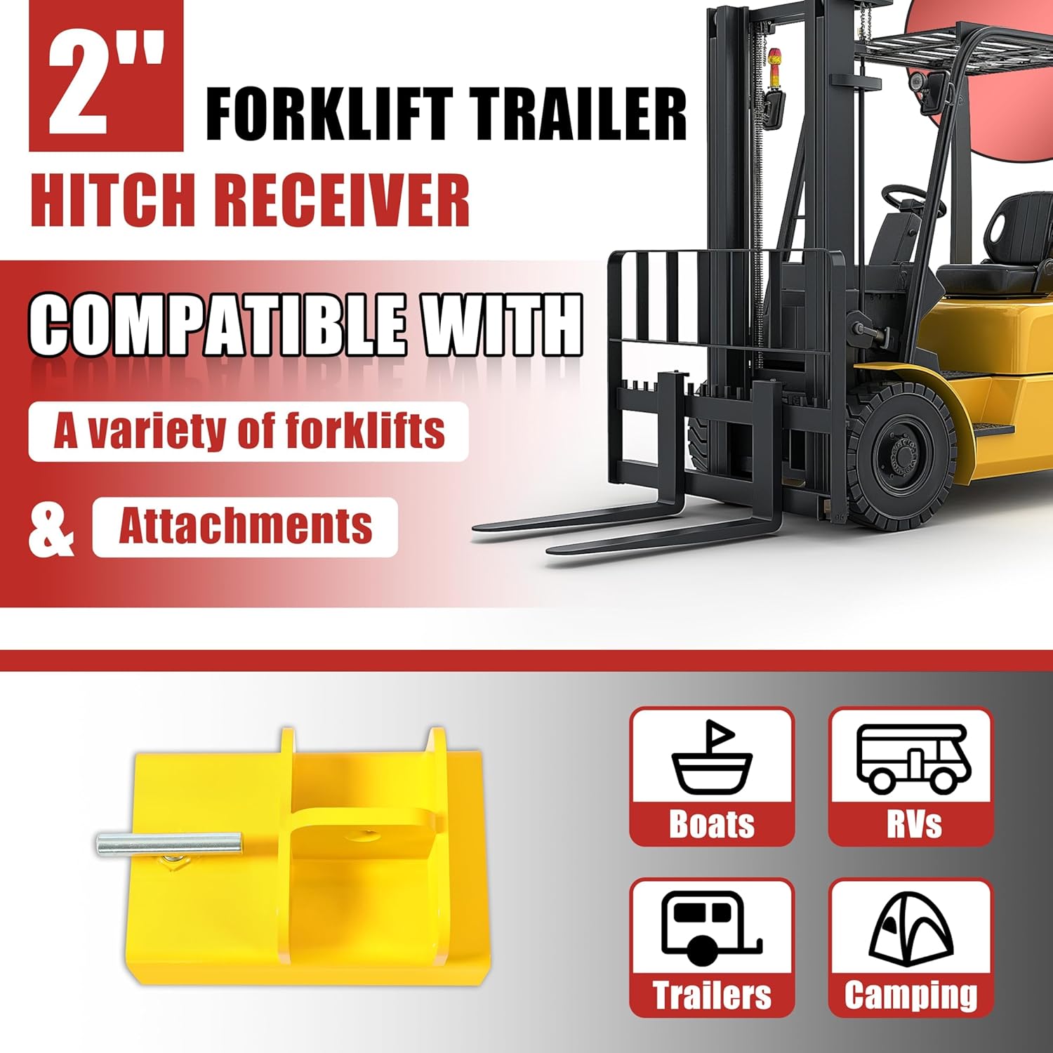 KUAFU Universal Forklift Lifting Hook 2200 LBS Capacity 360° Rotating Hook Forklift Lifting Hoist Fork Lifting Hook Device Yellow+Red+Silvery Powder Coated+Galvanized Steel