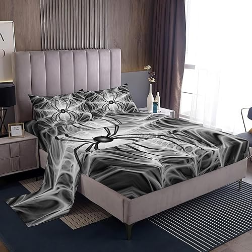 Miniatura 171 de Sábanas de Halloween tamaño individual – Juego de sábanas espeluznantes de calabaza murciélago para niños y niñas, juego de sábanas temáticas