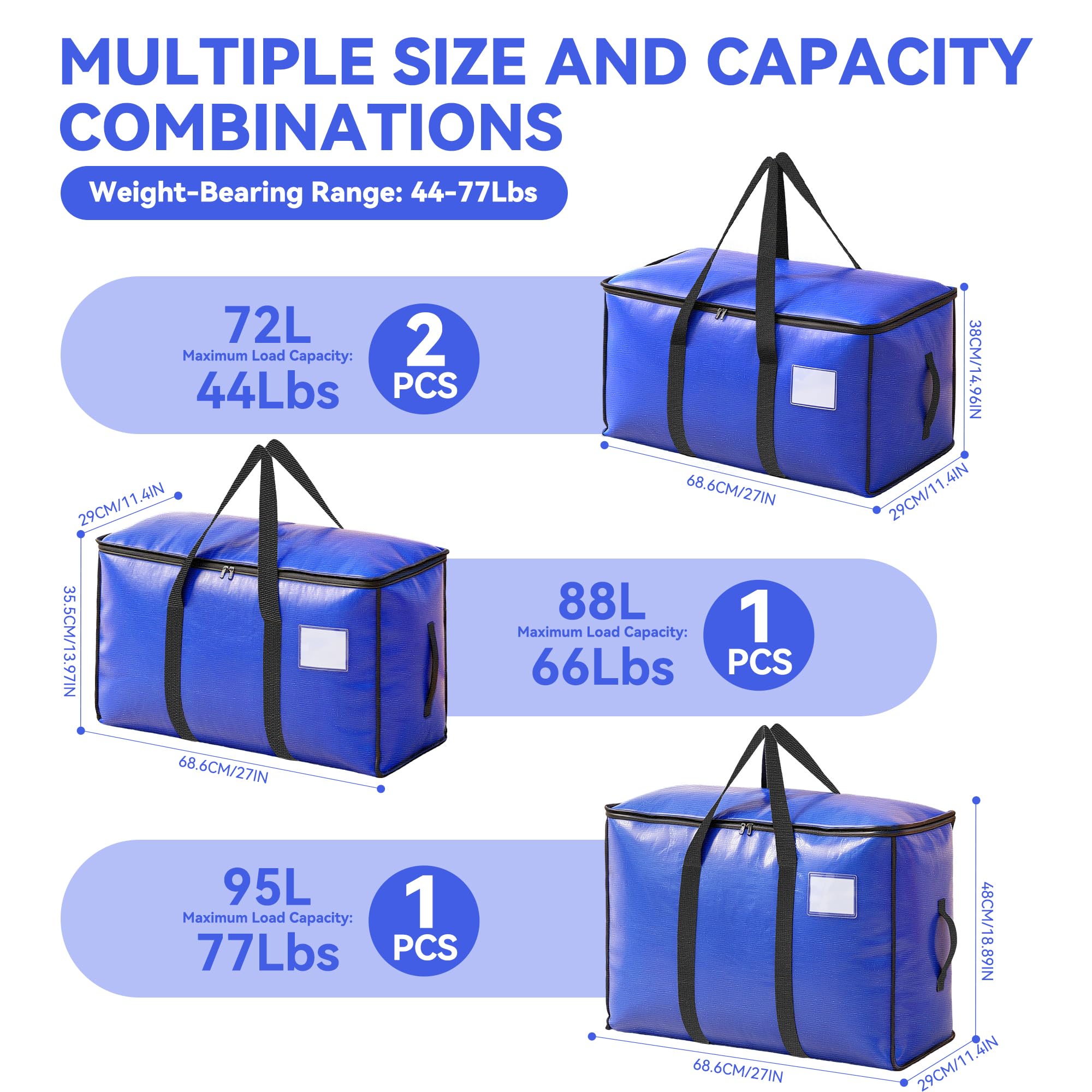 4pcs Große Aufbewahrungstasche 72L-95L Heavy-Duty Umzugstaschen Faltbare Umzugskartons mit Reißverschluss Griff,Organizer Moving Bags für Umzug,Storage Bag für Bettdecken Kleidung Bettwäsche