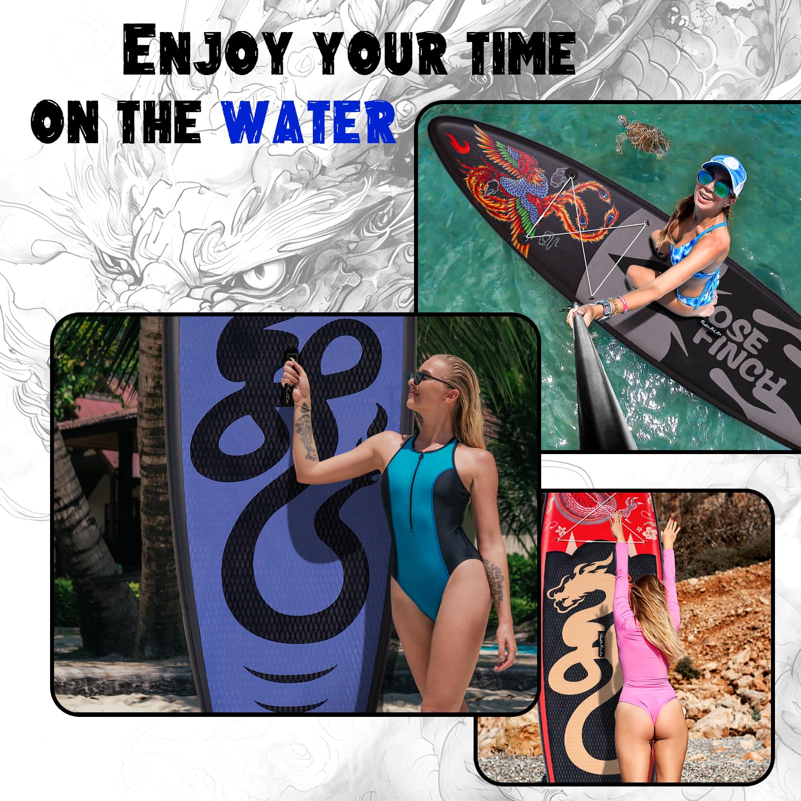FEATH-R-LITE Aufblasbare Stand Up Paddle Boards Multifunktionale Paddleboard Mit Handpumpe, Sup Rucksack, Leine, Einstellbares Paddel, Für Erwachsene, Aller Fertigkeitsstufen