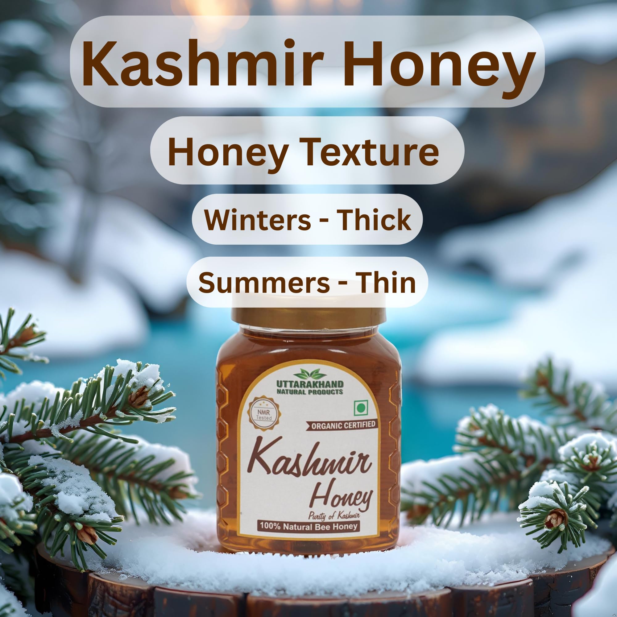 UTTARAKHAND NATURAL PRODUCTS Kashmir Honey 500gm (Pack of 2) | NMR Tested | Organic Certified | ISO Certified | Pure and Natural (2x500gm) 1