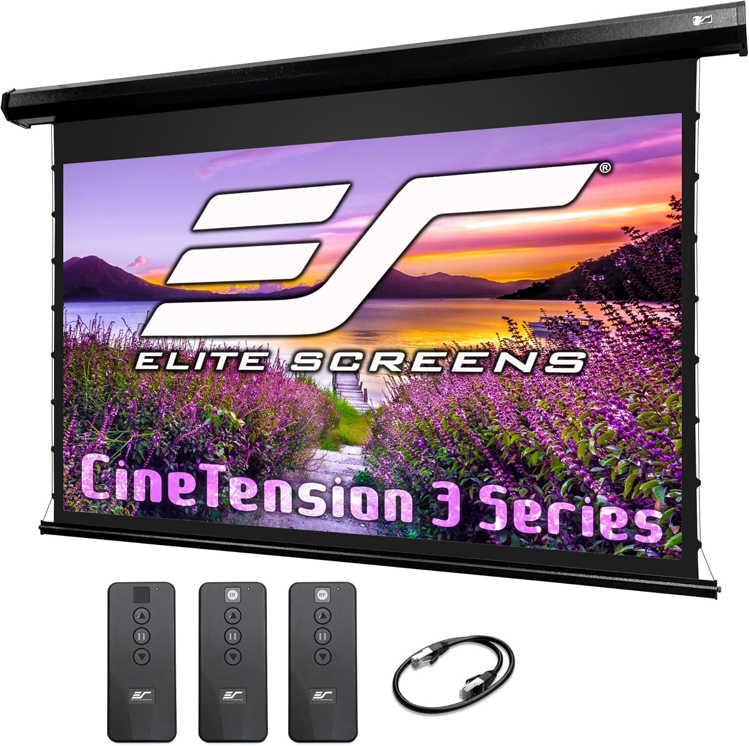 Elite Screens CineTension 3 Projector Screen, 120-inch 16:9, Indoor Electric Motorized ISF Material Tab Tension Home Theater Automatic Front Projection Movie Office Presentations, TE120HW3, Black