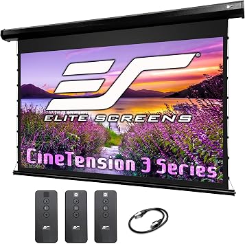 Elite Screens CineTension 3 Projector Screen, 120-inch 169, Indoor Electric Motorized ISF Material Tab Tension Home Theater Automatic Front Projection Movie Office Presentations, TE120HW3, Black