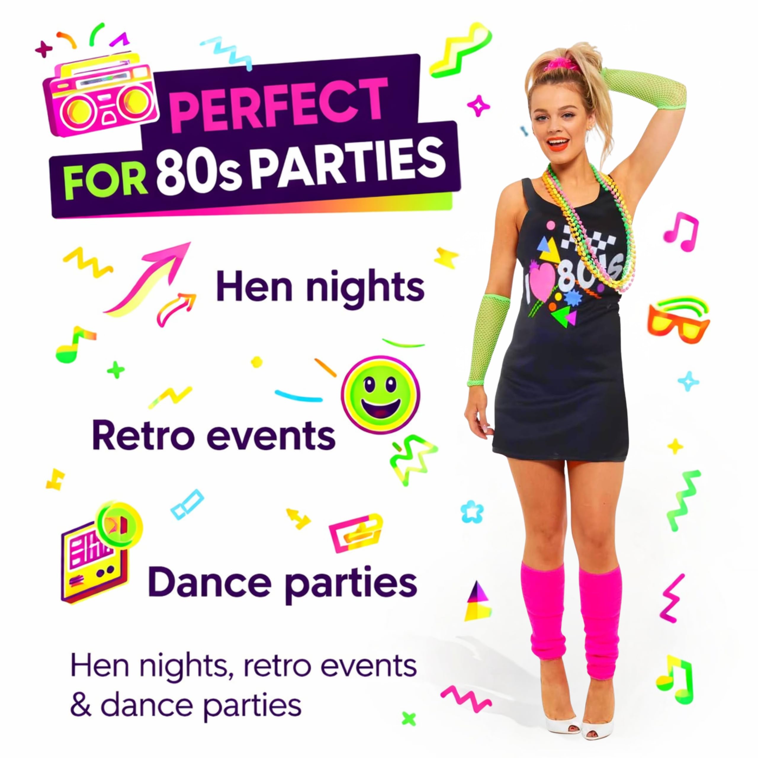 Wicked Women's 80s Neon Fishnet Vest Top - Festival Fancy Dress Costume
