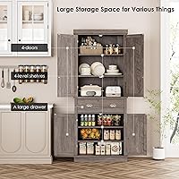 Vista 5 de FOTOSOK 72" Kitchen Pantry Storage Cabinets with Drawer, Freestanding Cupboard with 4 Doors, Drawer, 4 Shelves, Utility Pantry Cabinet for Kitchen