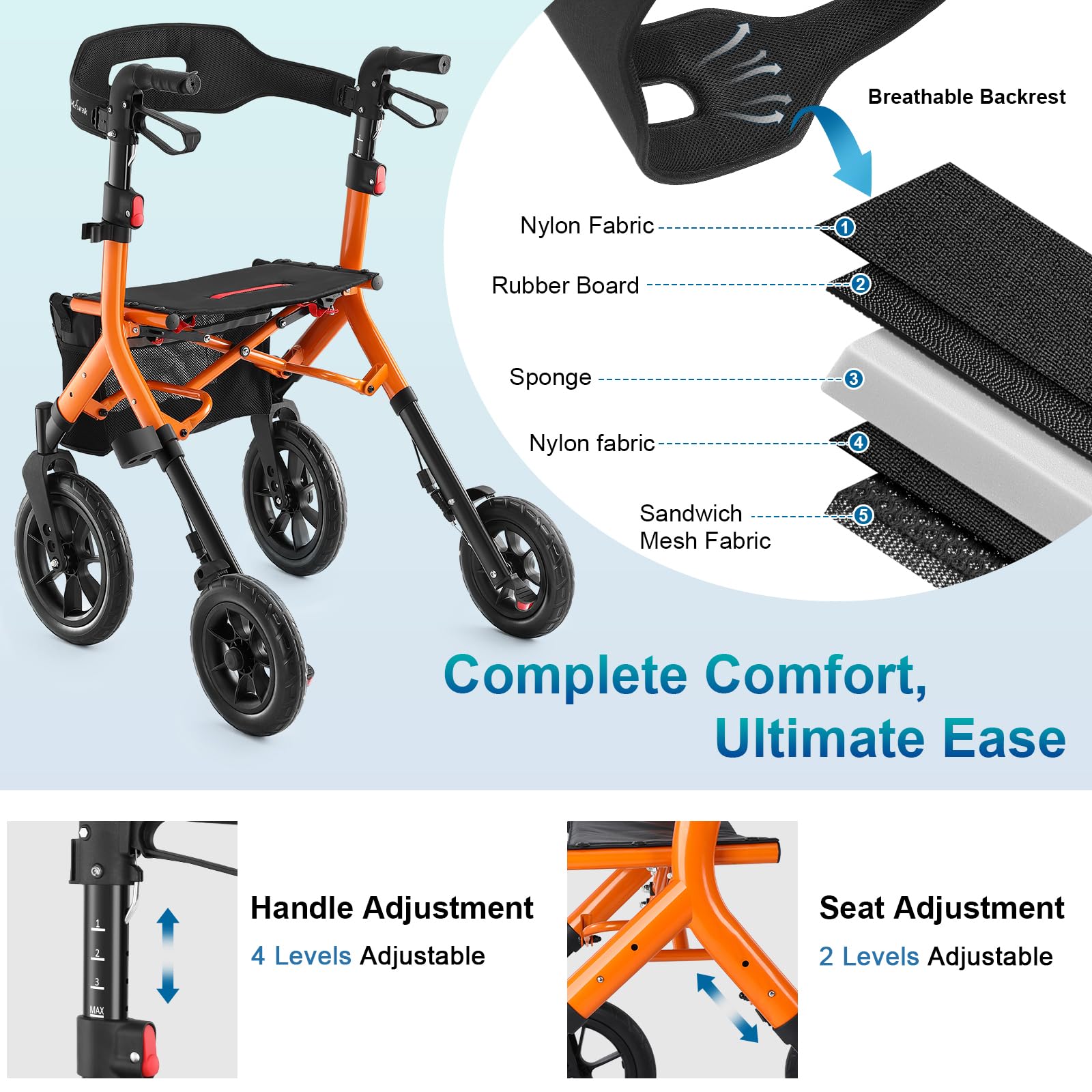 MAXWALK Walkers for Seniors with Seat, Tall Rollator Walker, Foldable — Amazon image 5