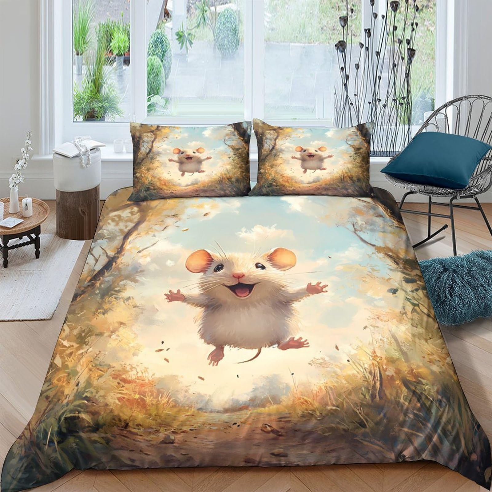 Ctjqhvkz Style-4 3D Printed Cute Hamster Fitted Sheet Microfiber Soft Breathable Forest Mattress Cover For Bedroom Dorm Decor Single（135X200cm）