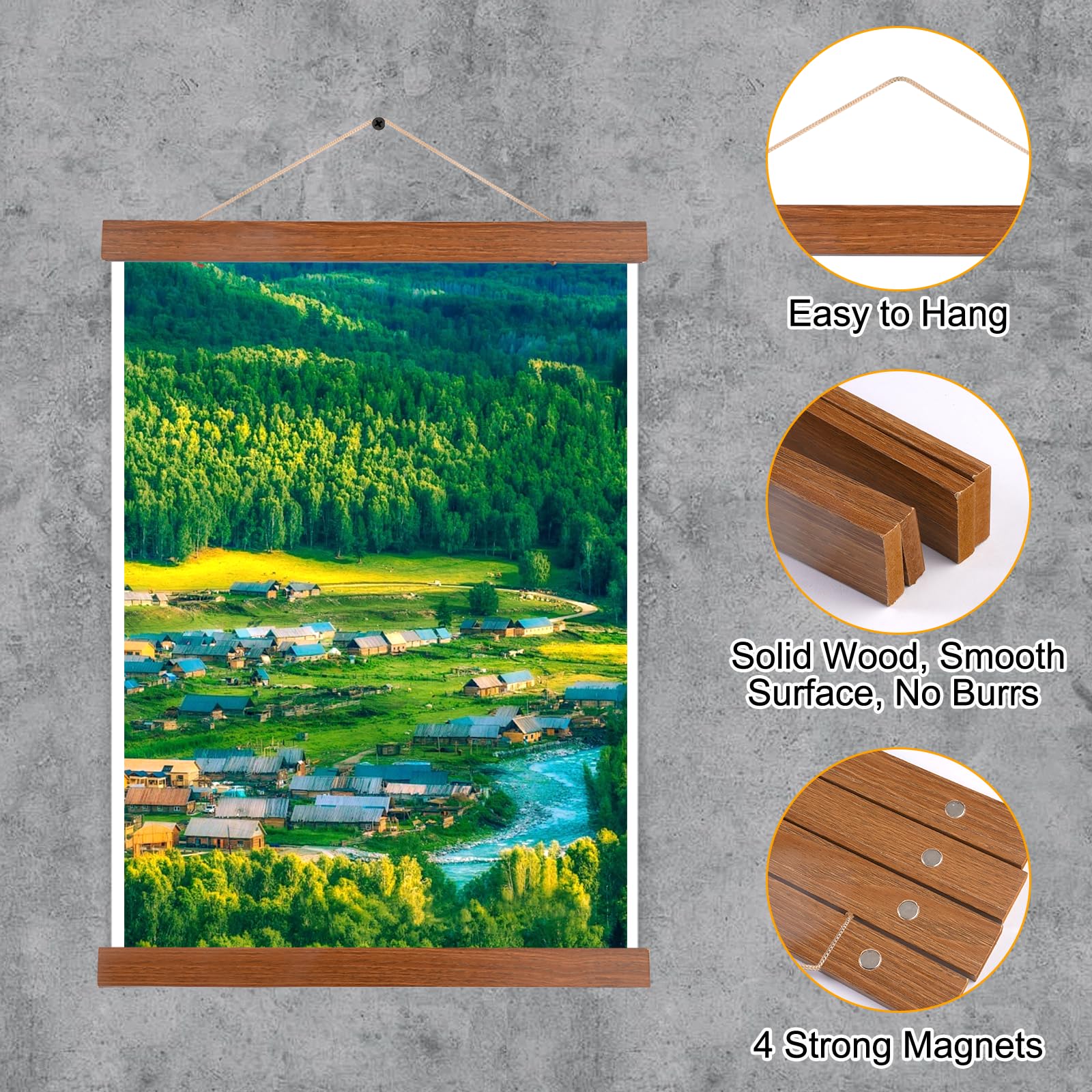 Porte-affiche, Cadre Aimanté Bois Naturel, 2 Pièces Cadre Magnétique de