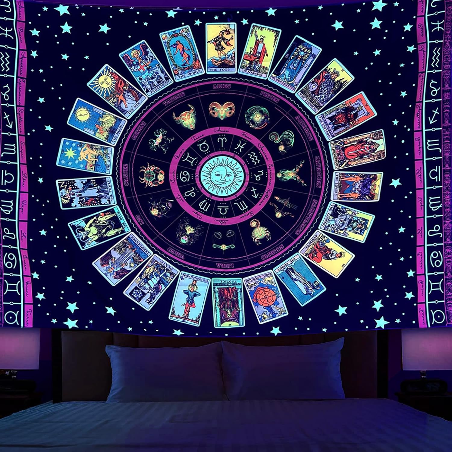 Simpkeely Blacklight Astrology Tarot Tapestry, Wheel of the