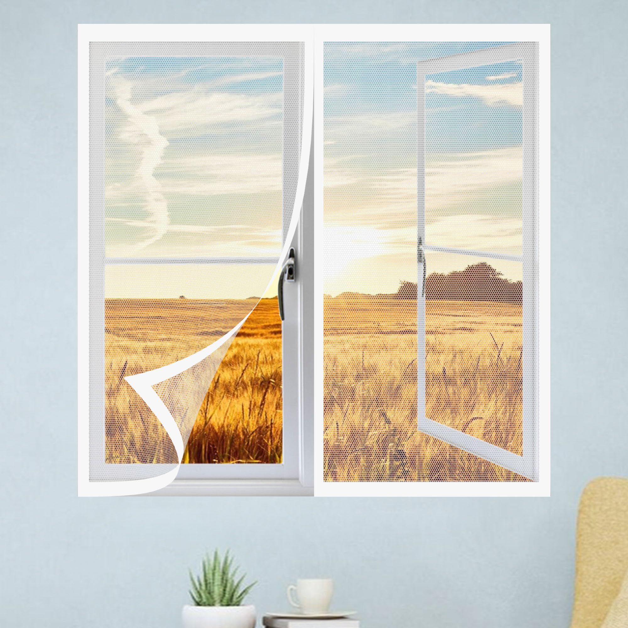 Magnetic Window Screen 105 x 175 cm Keep Fly Mosquito Out Adjustable DIY Window Fly Screen Excellent Ventilation While Blocking Bugs for Living Room Bedroom Offfice, White