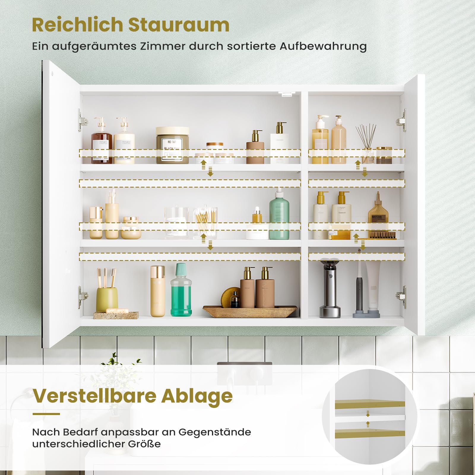 Armoire Murale Salle de Bain avec Éclairage LED et Miroir HD, Armoire de Toilette avec Étagères Réglables, 3 Températures + Intensité Réglable, Meuble de Salle de Bain, Blanc 16 x 60 x 80 cm