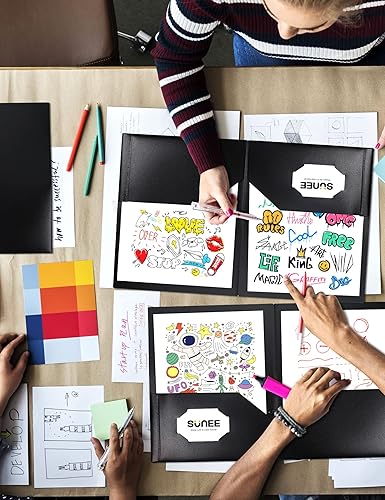 Miniatura 7 de SUNEE Carpetas de 2 bolsillos (paquete de 12 unidades, color negro) carpetas de plástico resistentes con bolsillos, se adaptan a papel tamaño carta