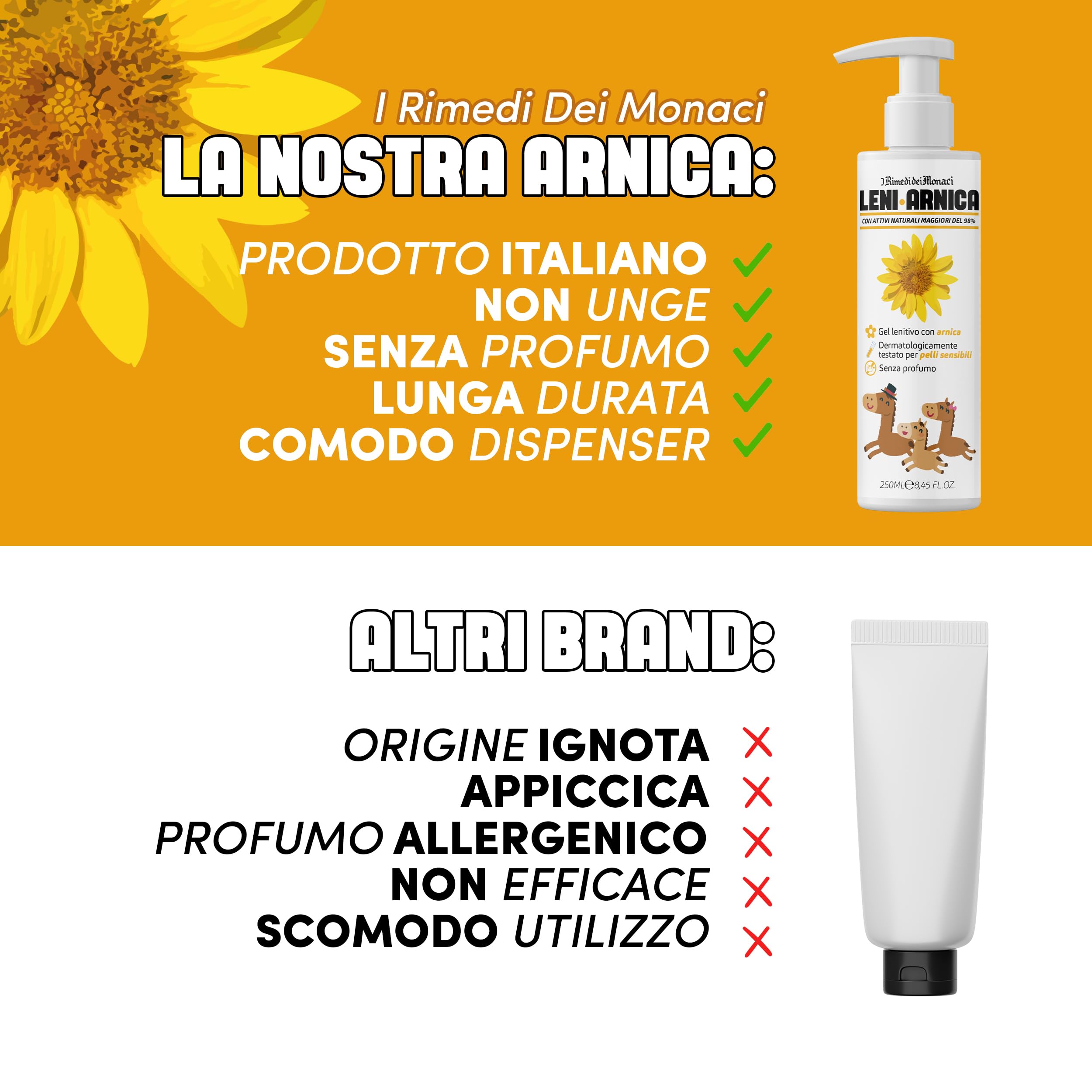 LeniArnica Gel Arnica Montana al 98% per Pelli Sensibili - Lenitivo, Ipoallergenico, Senza Profumo - Dermatologicamente Testato (250ml)
