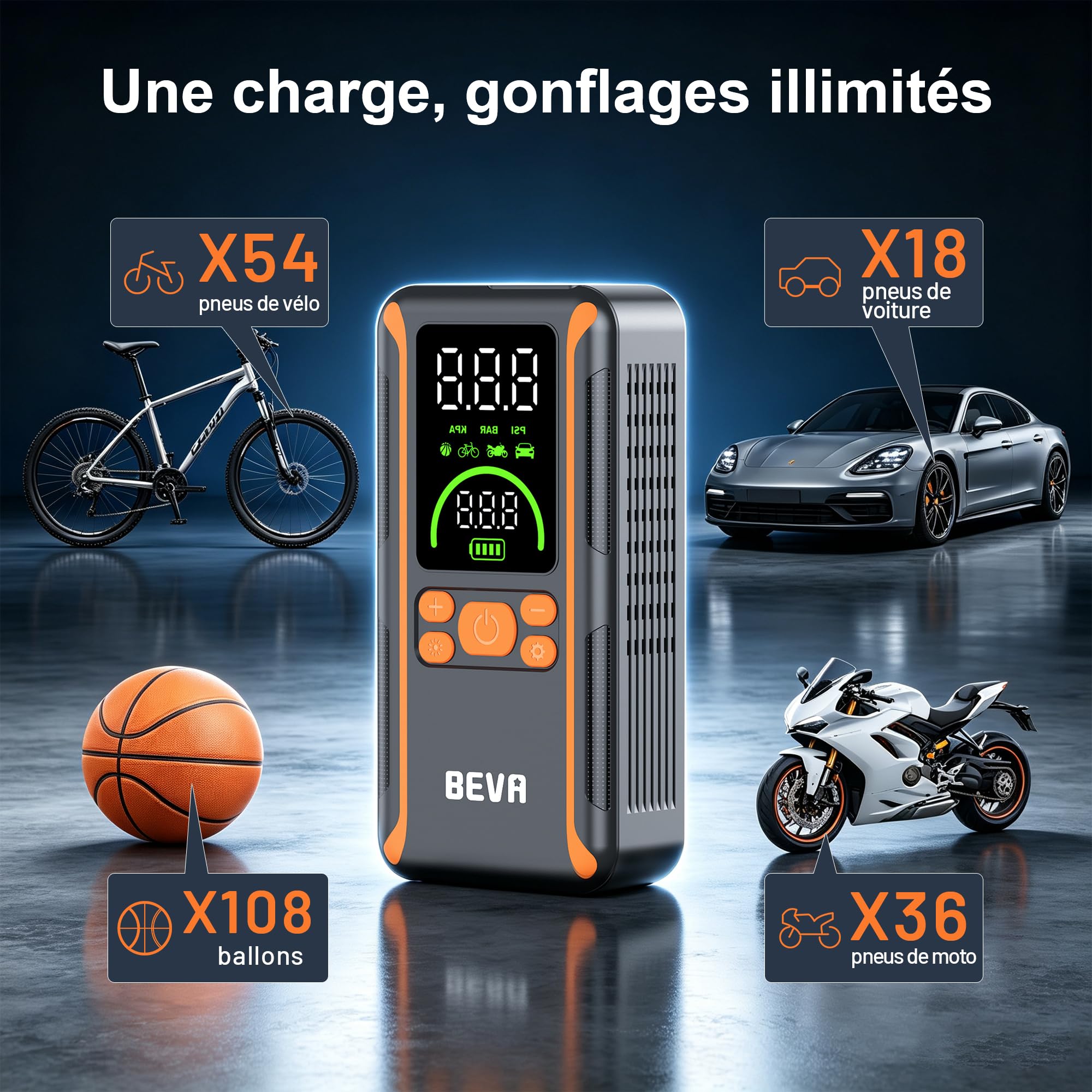 BEVA Booster Batterie Voiture 12V Portable (Ljusqu'à 6L Essence/3L Diesel)