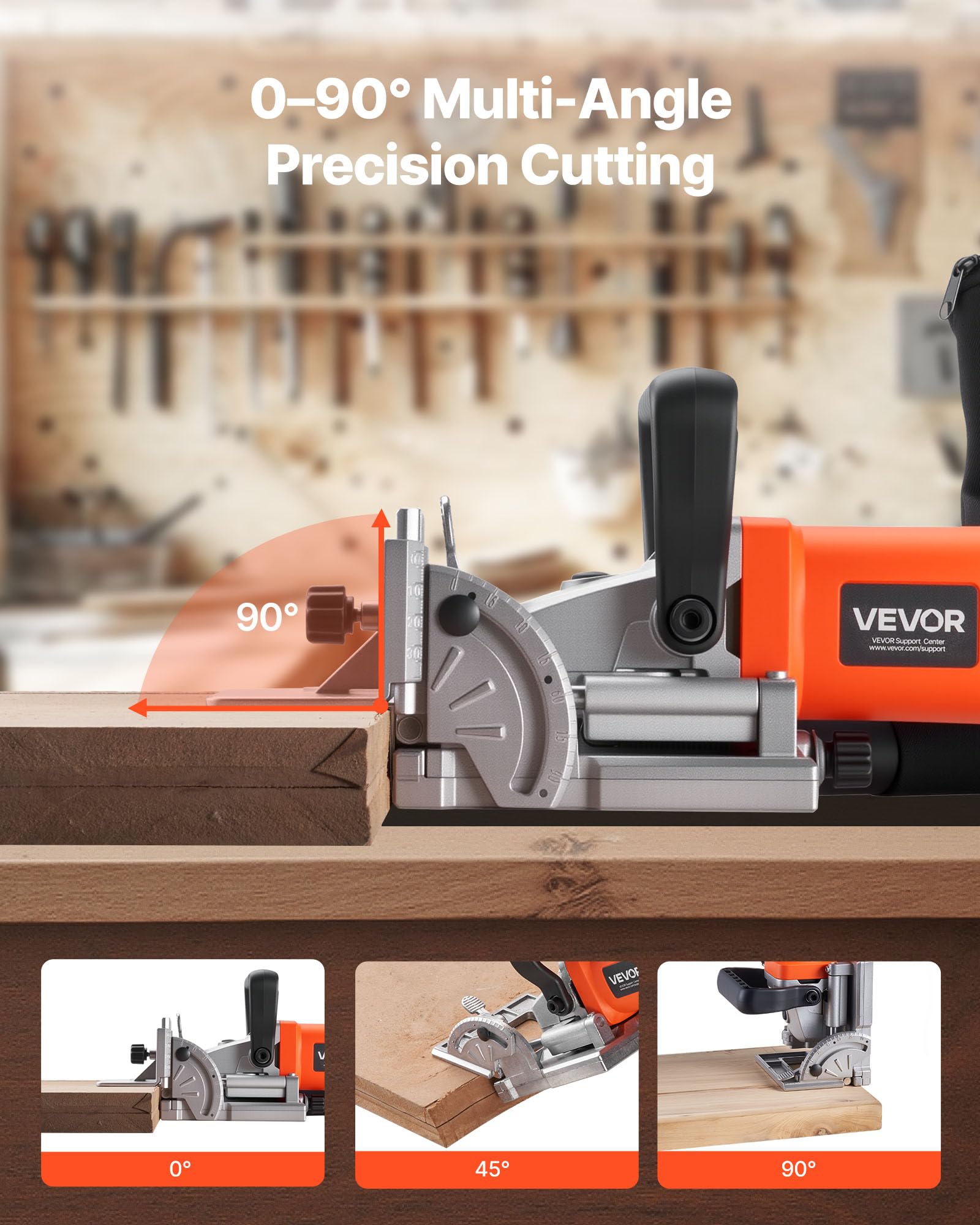 VEVOR Akku Flachdübelfräse, 5,9 A, Nutfräse mit 11.600 U/min 760 W Motor, 45-Grad-Positionierungskerbe, Hartmetall-Sägeblatt, Staubbeutel, einstellbarem Winkel & Tiefe, für Holzbearbeitung