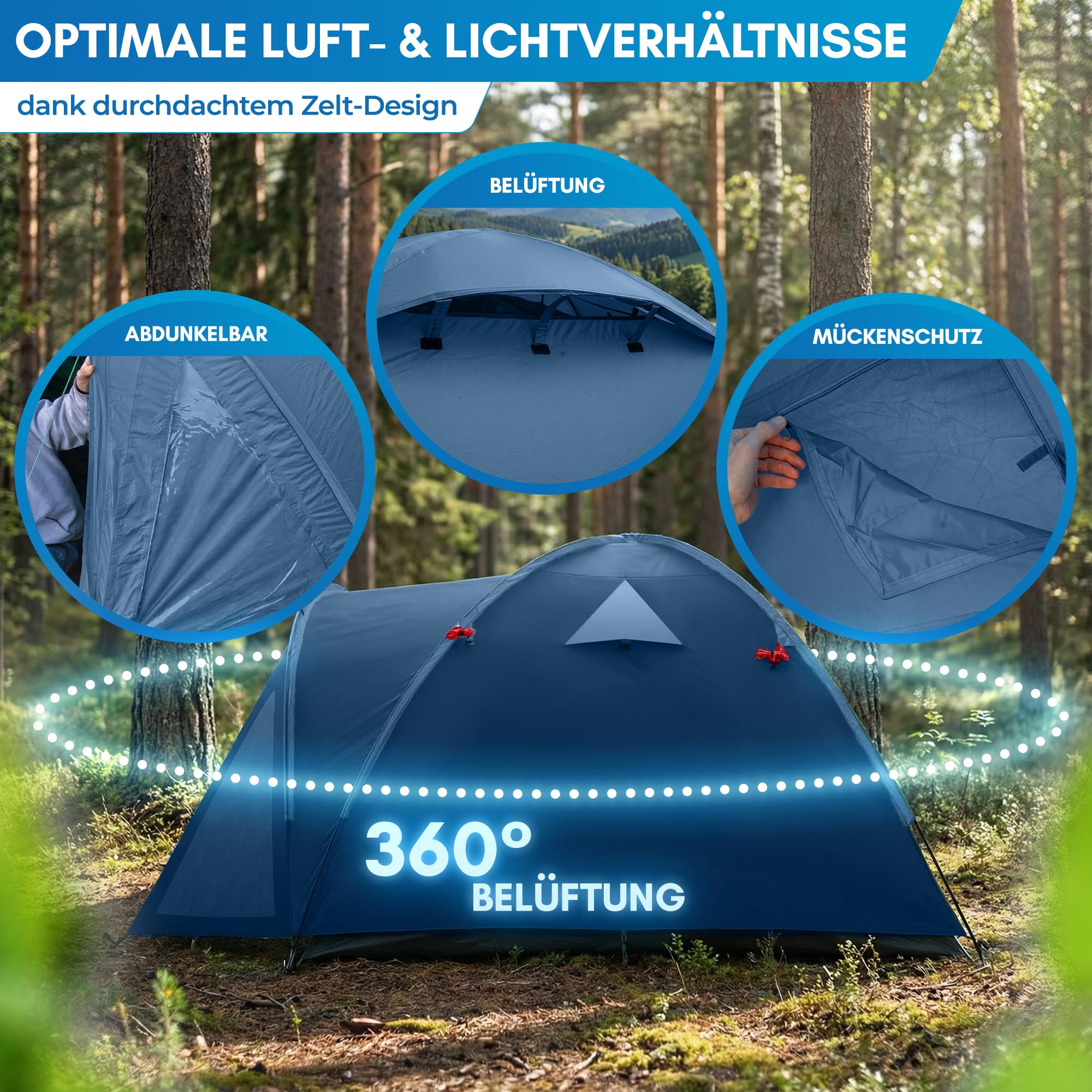NORDMUT® Campingzelt für 2-4 Personen wasserdicht & leicht – Kuppelzelt mit verschließbarem Vorraum – 2-4 Mann Zelt mit hervorragender Luftzirkulation & kleinem Packmaß