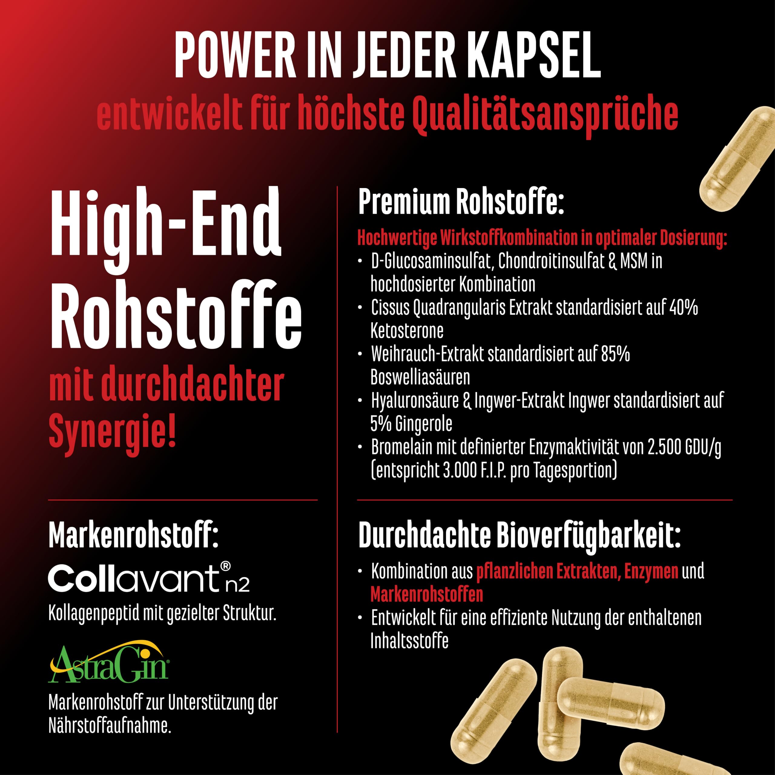 GEN GERMAN ELITE NUTRITION Bone Force - 180 Ultra Kapseln | Kollagen Typ II & Glucosamin, Collavant® N2, AstraGin®, MSM, Chondroitin, Cissus & Hyaluronsäure