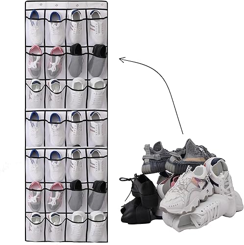 Mcomeon - Organizador de 28 bolsillos grandes de malla sobre la puerta, organizador de zapatos para colgar en la puerta, organizador de zapatos de
