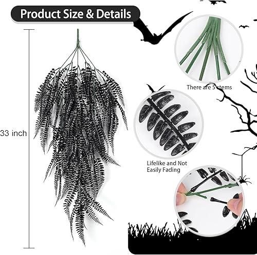 Miniatura 2 de RECUTMS Planta artificial colgante de helechos Boston, planta de suspensión falsa de plástico negro, hiedra perenne, uva, pared, decoración del