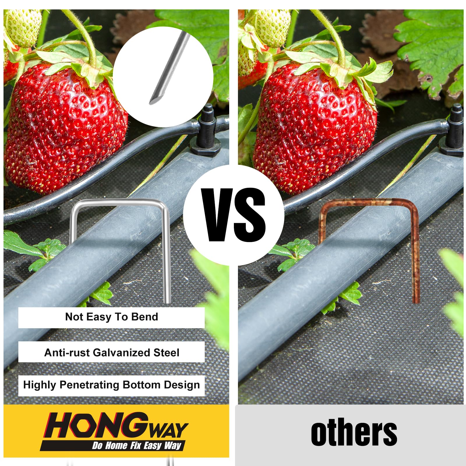 HongWay Confezione da 120 graffette da giardino da 10,2 cm, pali da giardino zincati calibro 12, picchetti per giardinaggio, per tubi di irrigazione