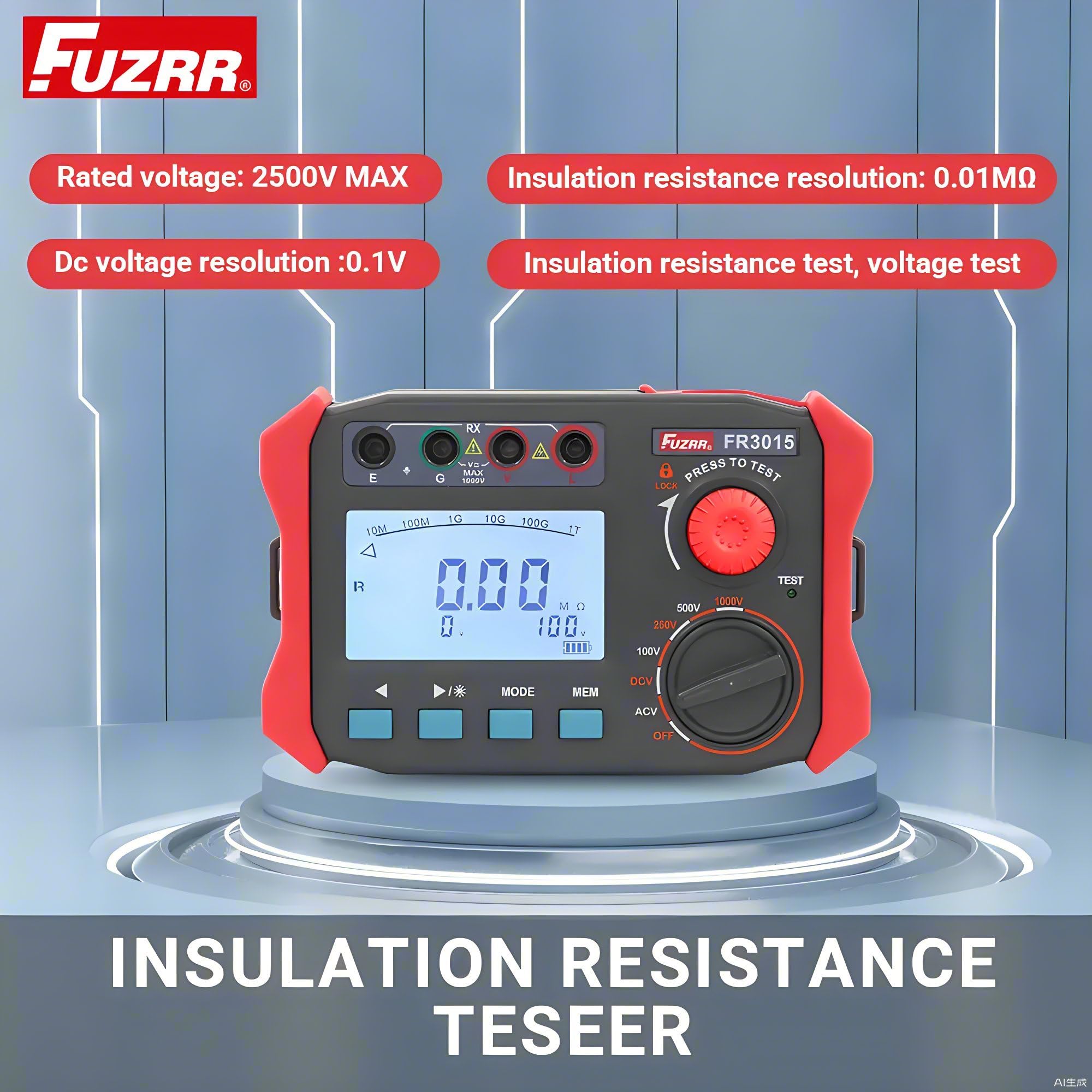FUZRR FR3015 FR3015E Megohmmeter Insulation Resistance Meter 2500V Handheld High AC DC Voltage Megameter Polarization Index Tester Ohm Meter Professional Digital Ohmmeter Electrical Megameter(FR3015)