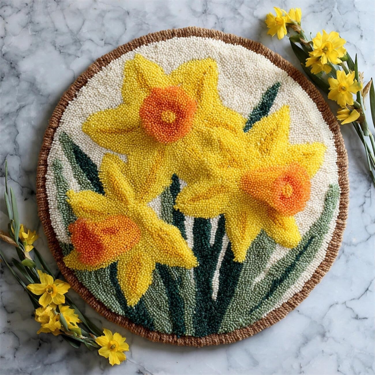Kitquiver Latch Hook Kit Rug Golden Flowers 60x60cm