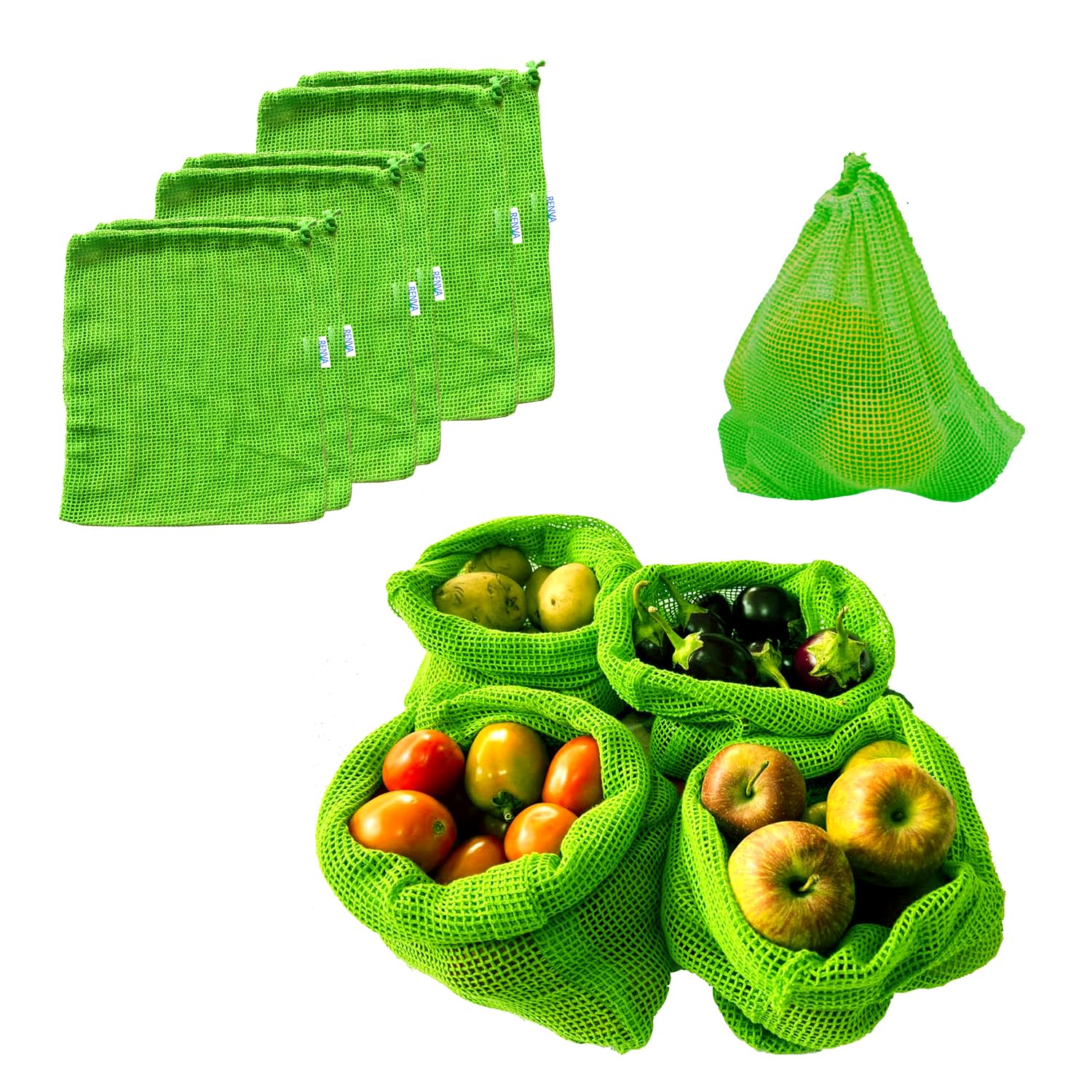 Sponsored Ad - RENVA Set of 6 Reusable Cotton Mesh Grocery Bags, Vegetable Storage With Drawstrings - Biodegradable, Non-Toxic, Eco-Friendly, Washable Produce for Fruits and Vegetables (Green)
