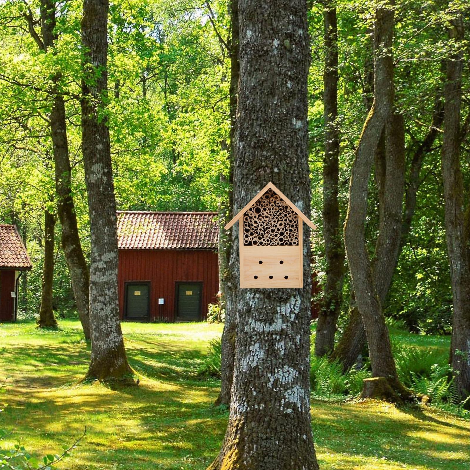 Holz Bienenhaus Hängend 22x6x24,5cm Witterungsbeständig für Garten Bienenstock Nisthilfe Lebensraum für Wildbienen und Bestäuber